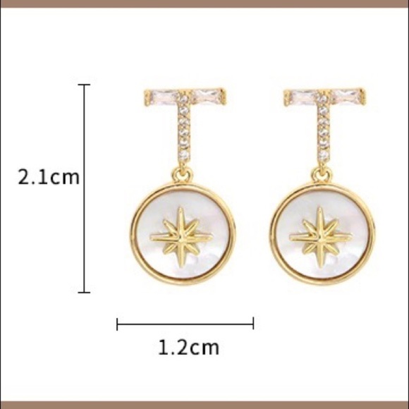 💎 BOGO❗️8-pointed shining Lucky Star Earrings mother of pearl gold - Picture 7 of 7